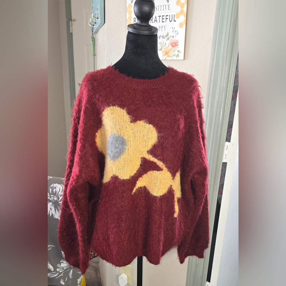 POL Red and Yellow Floral Knit Sweater PTP is 25 (F) - Picture 5 of 11